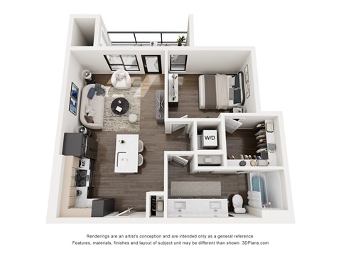 Floor plan for 1 bed, 1 bath, 720 sqft